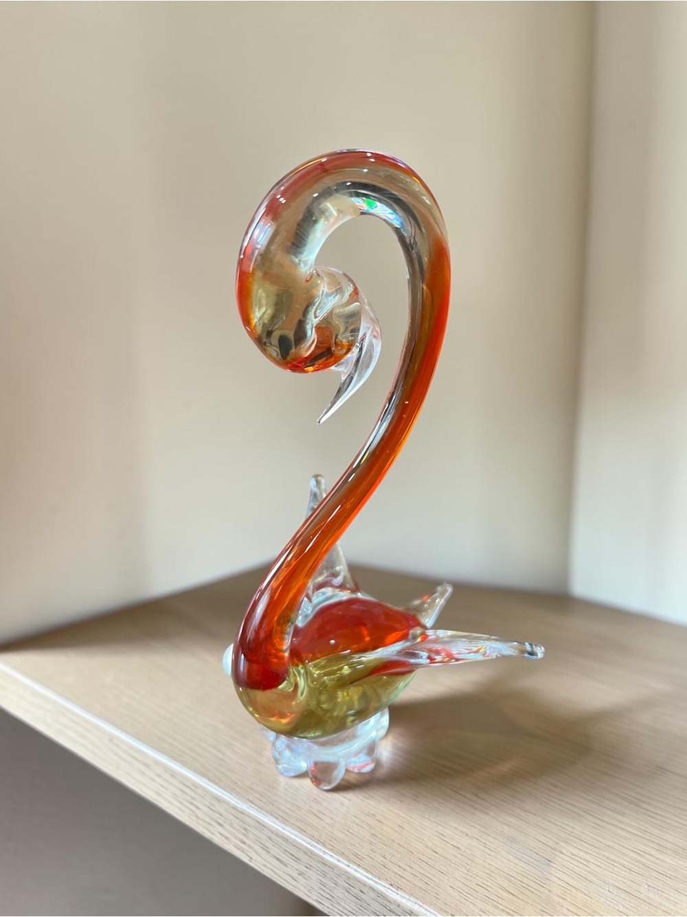 Vintage Murano Sommerso Glass Swan Figurine Red Amber Mid Century Art Glass